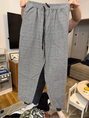 Womens Gray Plaid Drawstring Pants